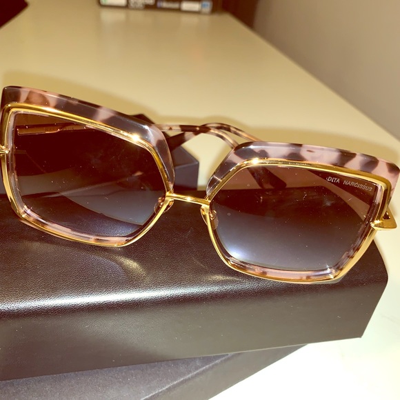 DITA Accessories - DITA Pink Tortoise Gold Trim Hexagonal Sunglasses